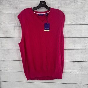 Alan Flusser Men's Classic‎ V-Neck Sweater Vest Vibrant Fuchsia Cotton XL NWT